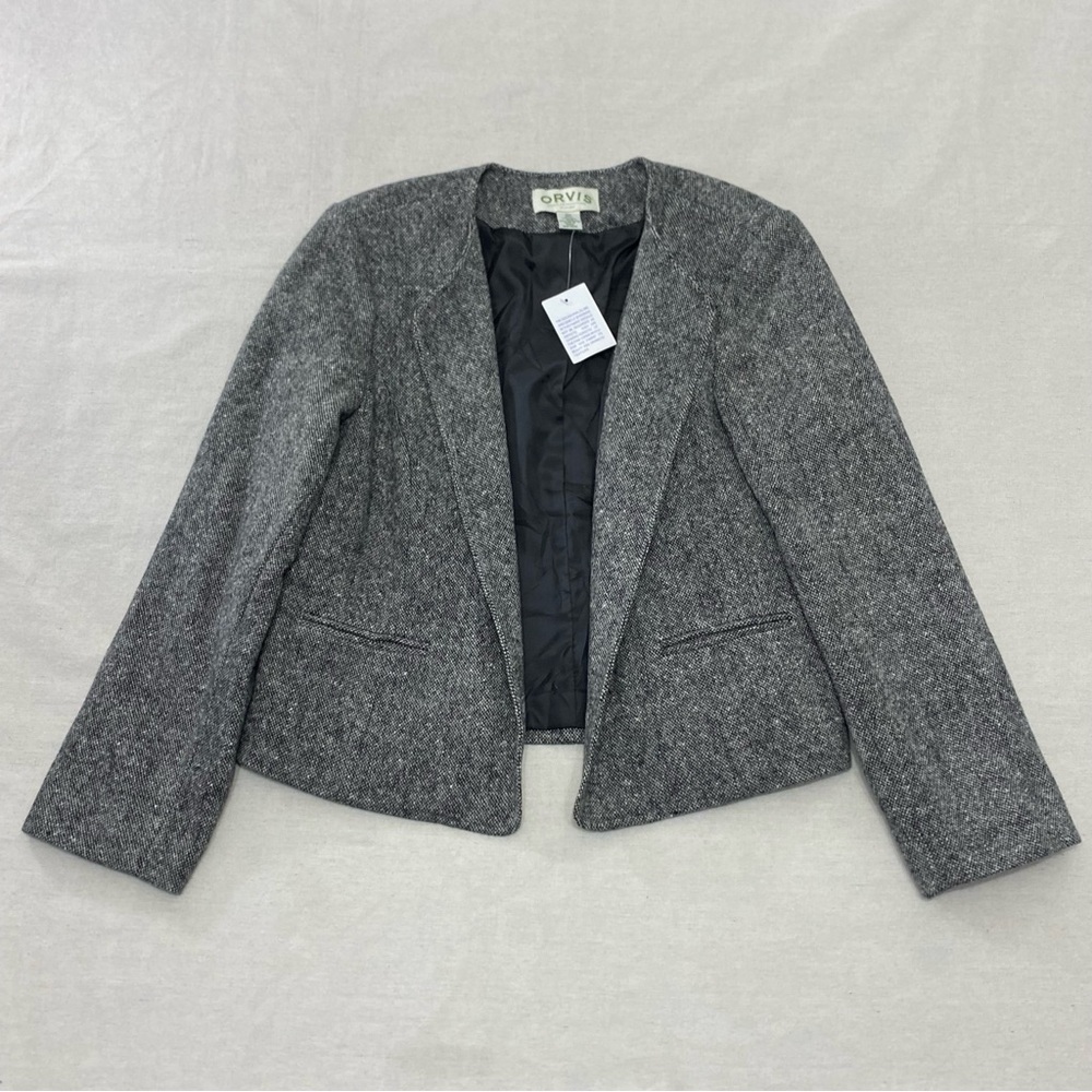 Orvis Blazer Womens Size 16P Open Collarless Career Jacket Wool Blend Tweed New